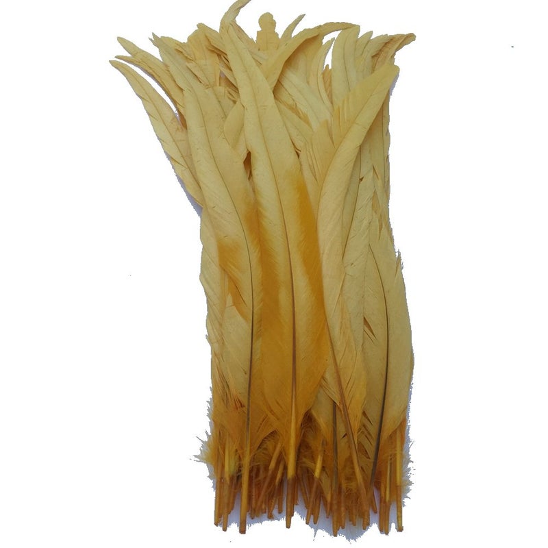 Sowder Golden Yellow Rooster Coque Tail Feathers 12-14inch Lengh Pack of 50 - Image 1